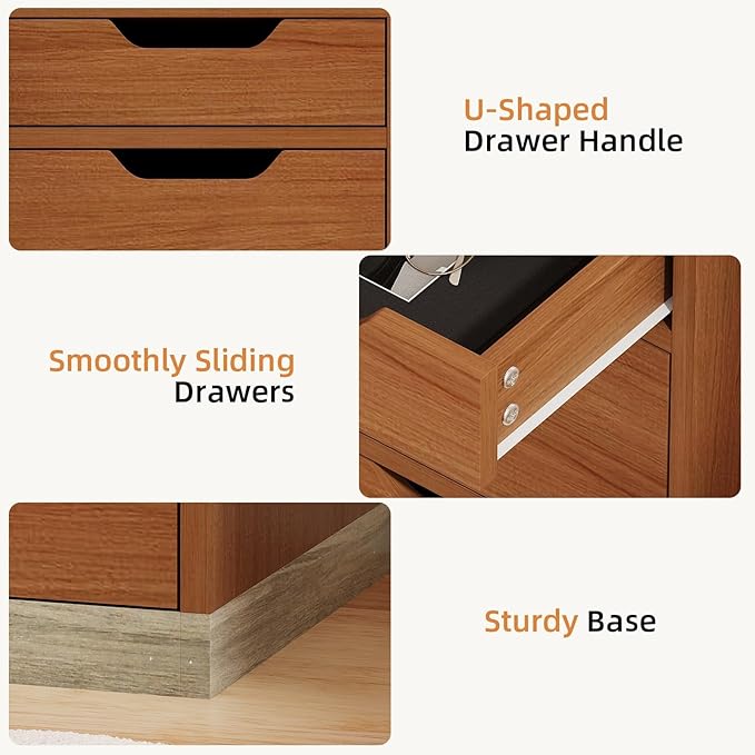 Small Computer Desk with Drawers, 48 Inch Home Office Desk with Storage for Bedroom, Wood Study Desk for Small Space, Writing, Brown