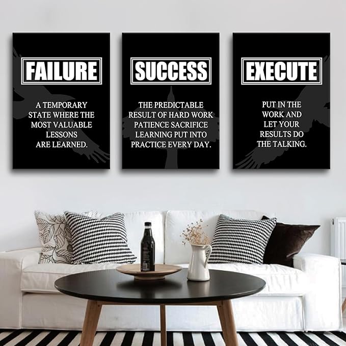 Motivational Canvas Wall Art Inspirational Entrepreneur Quote Picture Painting Success Execute Noun Print Poster Print Poster for Living Room Office Wall Decor Ready to Hang [60''Wx28''H]