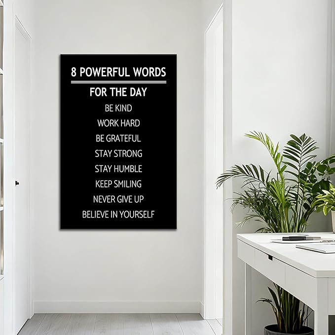 DINGFUN 8 Powerful Words Motivational Gym Poster Canvas Wall Art Inspirational Quotes Office Wall Decor Picture Painting Artwork for Living Room Office Gym Wall Decoration Ready to Hang [24''Wx36''H]
