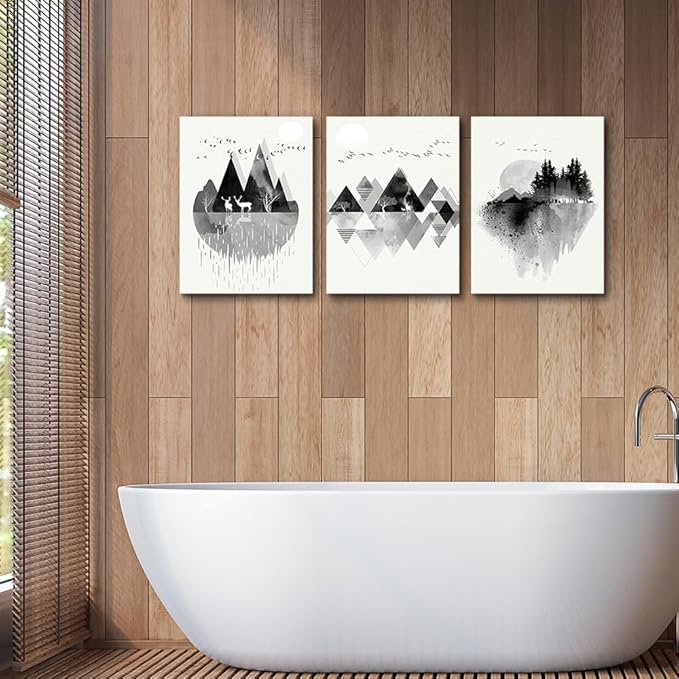 hyidecorart Canvas Wall Art For Living Room Wall Decor For Bedroom Office Decoration Black And White Abstract Wall Painting Geometry Mountain Prints Wall Pictures Artworks Room Home Decor 3 Piece