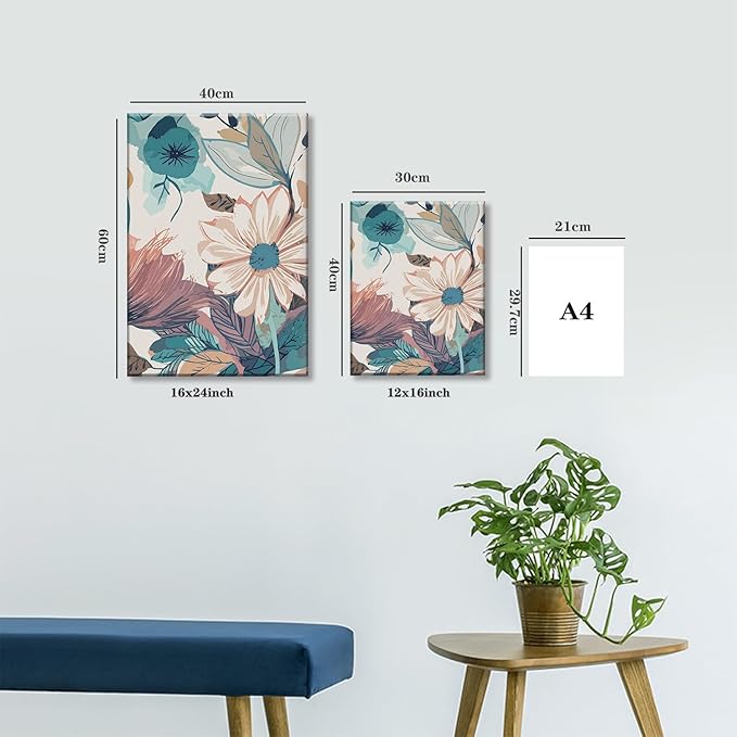 TUEASKY 3 Piece Canvas Wall Art Flower Wall Decor Botanical Pictures Floral Paintings Watercolor Prints Boho Artwork for Bedroom Bathroom Living Room