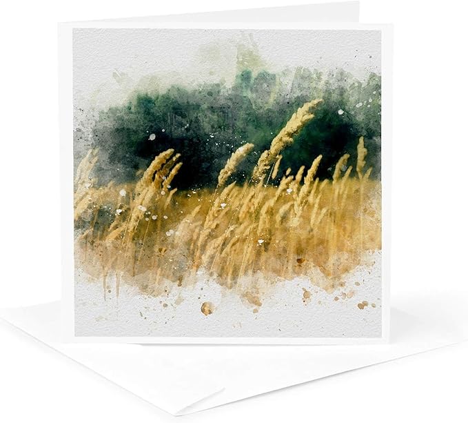 3dRose Greeting Cards - Image Of Watercolor Field Of Wheat Art - 6 Pack - Impressionist Mixed Media Art