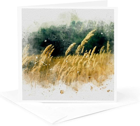 3dRose Image Of Watercolor Field Of Wheat Art 1 Greeting Card with envelope