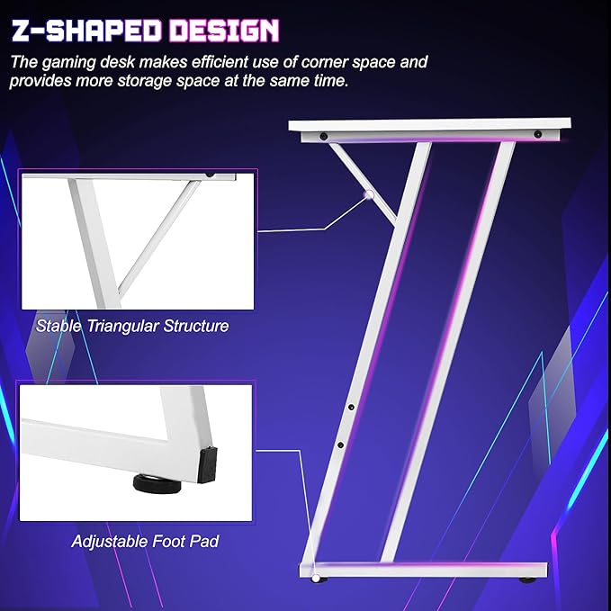 NChanmar L Shaped Gaming Desk with Monitor Riser Stand, Home Office Corner Desk for Studying, Working and Gaming, Large Desktop, White