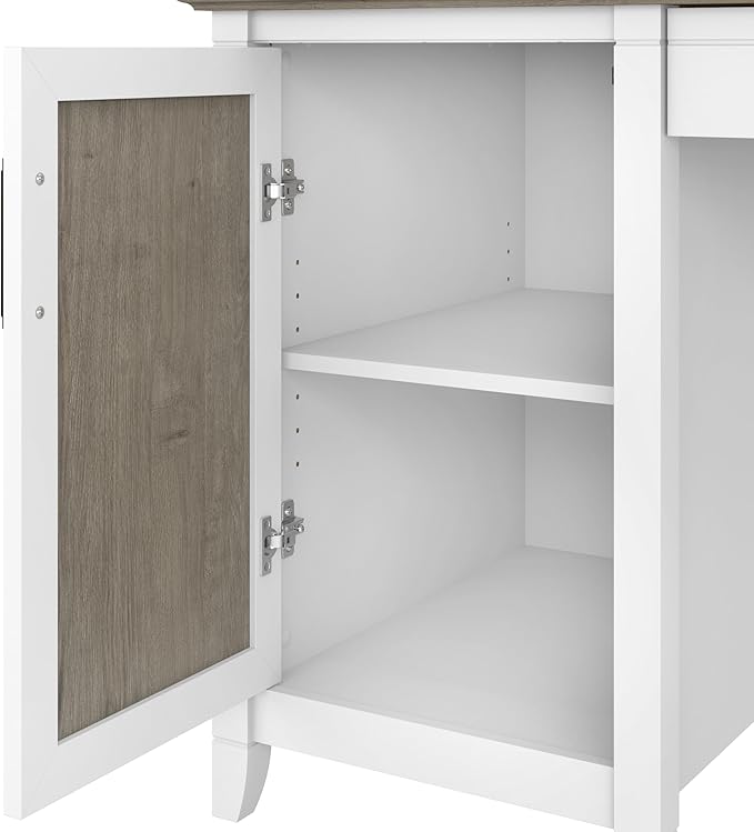 Bush Home Key West Computer Desk with Storage | Farmhouse PC Table for Home Office in Pure White and Shiplap Gray | 54W x 24D