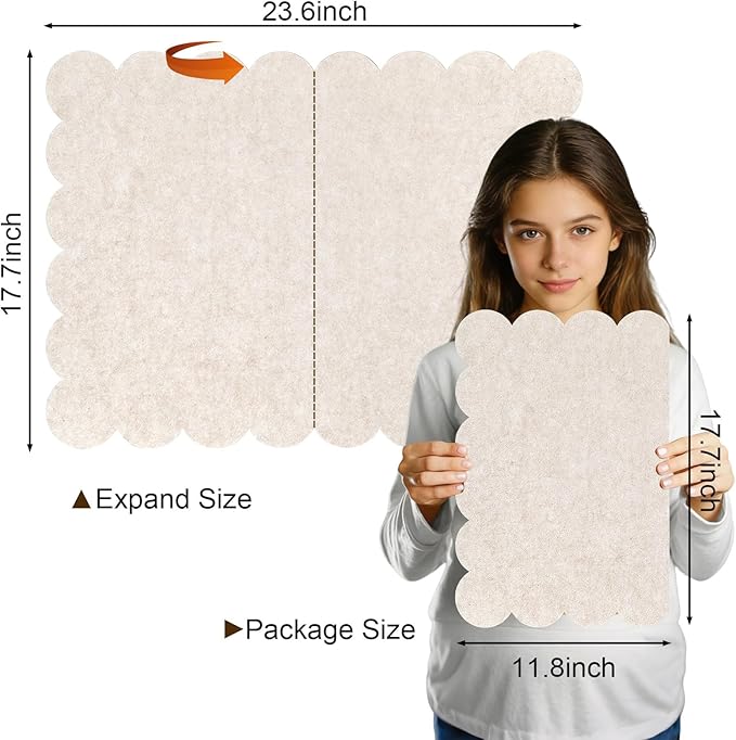 Scalloped Felt Bulletin Board, 24 x 18 Inches Pin Cork Board with 20 Pushpins - Decorative Cork Alternative for Wall, Foldable Picture Self Adhesive Vision Prayer Board - Oatmeal