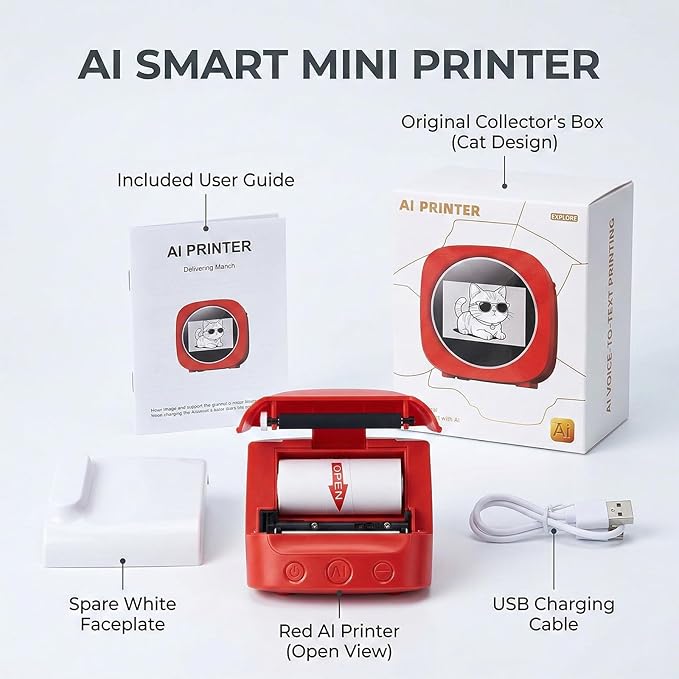 Smart AI Voice Printer with 2.4 Inch Screen, Portable Device, Mini Inkless Thermal Label Maker for Study and Office,Home, Study & DIY Projects