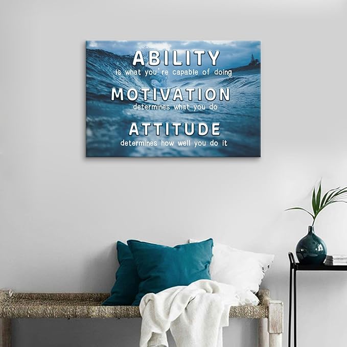Inspirational Canvas Wall Art Motivational Ability Attitude Signs Poster Print Entrepreneur Quotes Picture for Modern Home Bedroom Kitchen Office Wall Decor Ready to Hang [18''Wx12''H]