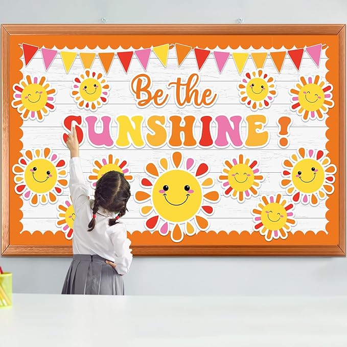 Sun Bulletin Board Set Sunshine Bulletin Board Decorations Be The Sunshine Paper Cutouts Classroom Decorations for Summer Back to School Office Home Chalkboard Decor Wall Door
