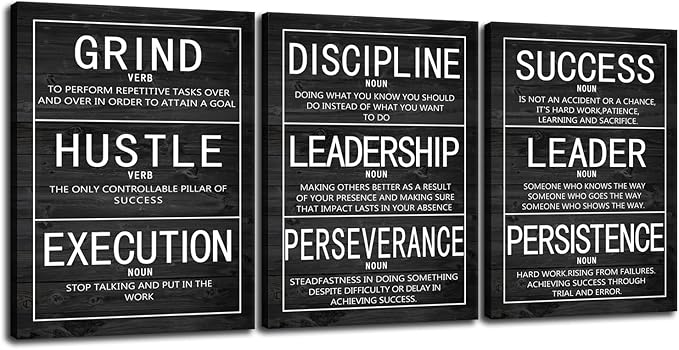 Inspirational Poster for Office Motivational Wall Art 3 Pieces Canvas Prints Artwork for Living Room Bedroom Modern Home Decor Painting Pictures Stretched and Framed Ready to Hang [36''Wx 16''H]
