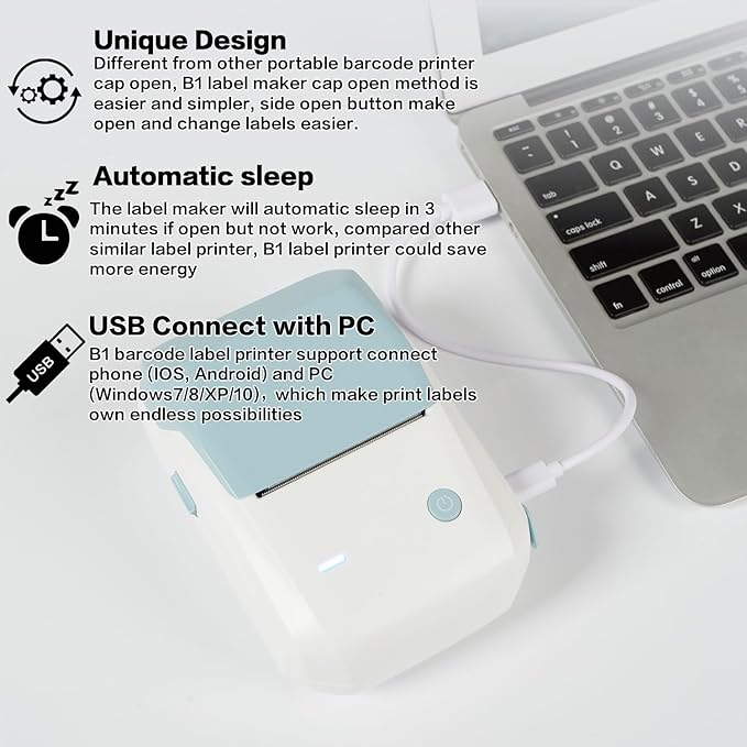 LMASBLTER B1 Label Maker 2 Inch Bluetooth Thermal Label Printer for Barcode, Address, Labeling, Logo, Clothing, Jewelry, Retail, Mailing, Support with Phones&PC, Easy to Use for Office & Home-Blue