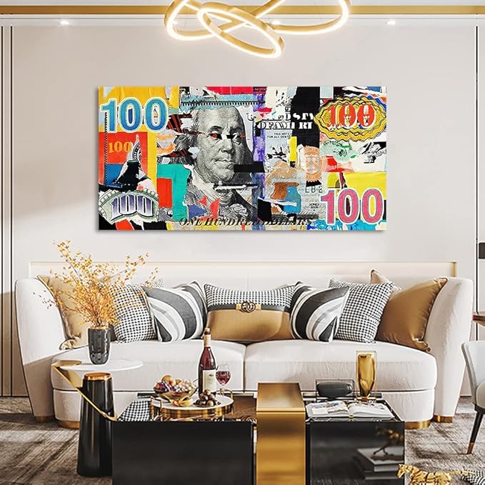 Yatsen Bridge Colorful Artwork for Home Walls Large Dollar Money Canvas Wall Picture Color Graffiti Money Art Print Gift Choice for Women Men Gallery-Wrapped Easy to Hang-48x24 inches