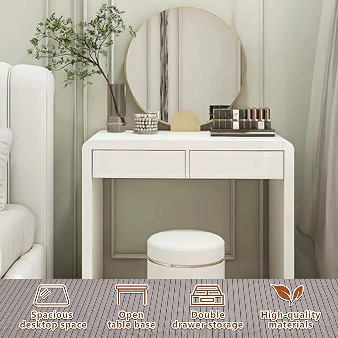 Modern Office Desk with Storage Drawers,Wood Computer Desk,White Desk Spacious Desktop,Compact Writing Study Desk,Multipurpose Workstation for bedroom home office(90x50x75cm(35x20x30inch), White)