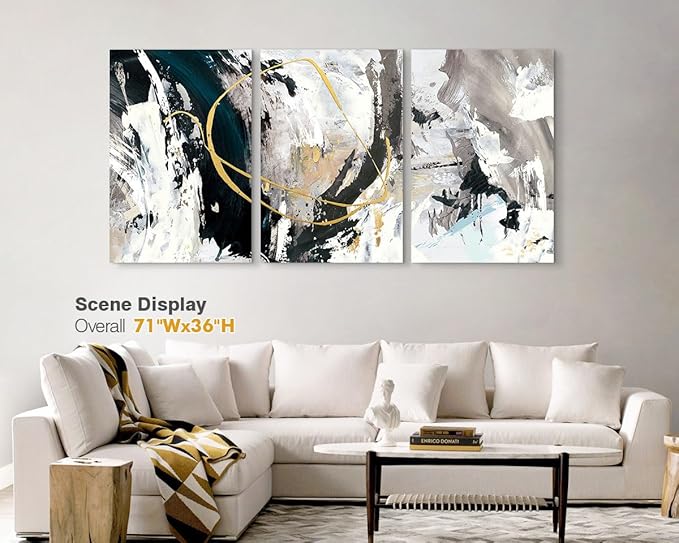 GIFTTWART Extra Large Textured Canvas Wall Art – Modern Abstract Black and White Painting for Living Room, Office, Dining Room Decor, 71"x36"