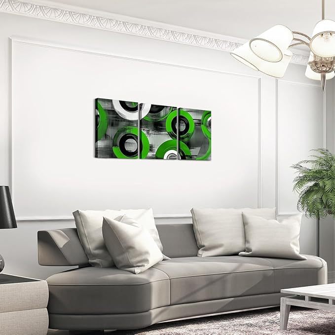 jejeloiu 12"x16"x3pcs Green Geometric Office Decorations Artwork Posters Boys Girls 3 Piece Canvas Wall Art for Living Room Bedroom Abstract Art Picture Wall Decor