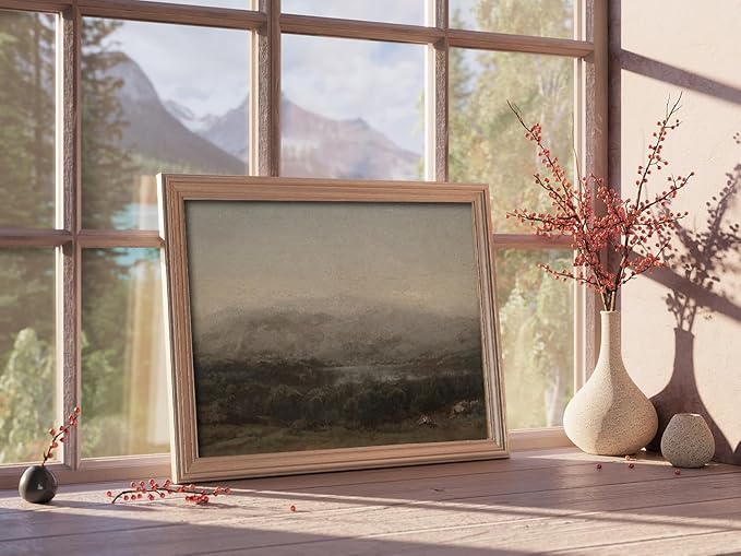 Kizbok Vintage Landscape Wall Art Decor, Moody Dark Green Scenery Canvas Oil Painting Prints for Wall Decor, Antique Farmhouse Decor Art Pictures for Bedroom Bathroom Home (8" x 10"-UNFRAMED)