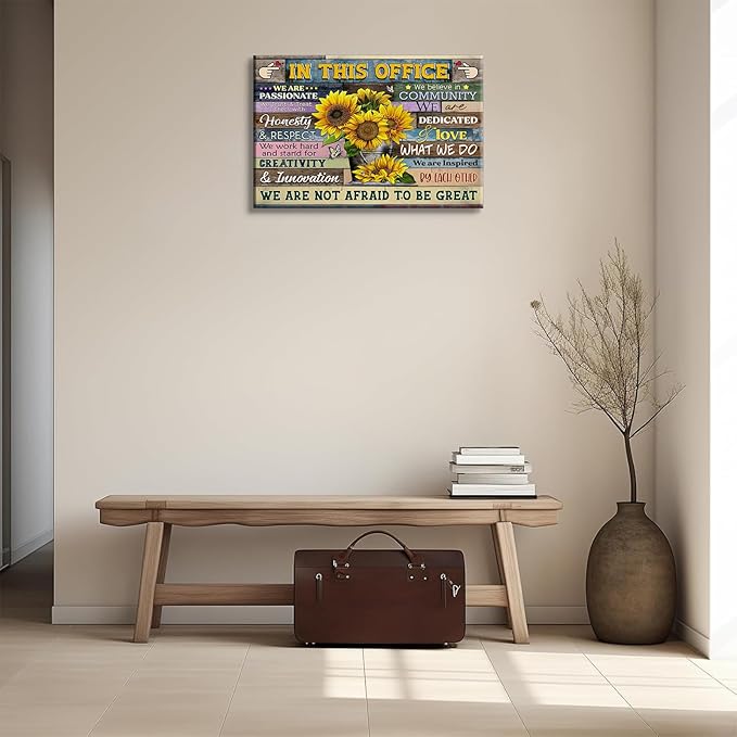Inspirational Office Canvas Wall Art In This Office We Are A Team Motivation Human Resources Sunflower Inspirational Quotes Phrases Poster Framed Wall Art Team Motivational Quotes Team Decor 16x24in