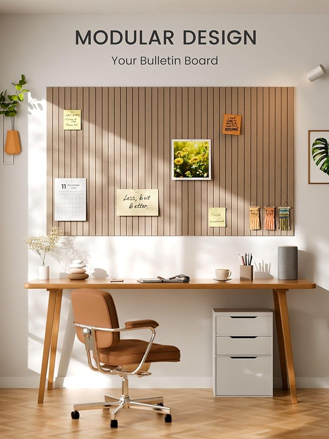 Bumusty Large Cork Board Alternative-48 x 36" Felt Bulletin Board Tiles, with 30 Pushpins, 70 Adhesive Tabs, 12-Pack Slat Wall Paneling, Cork Boards for Office Push Pin Board Felt Board-Taupe