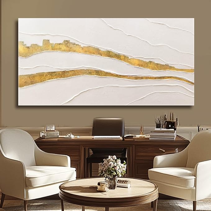 VAYIMDH Canvas Abstract Art White Large Wall Decorations for Living Room Gold Foil Abstract Wall Hanging Oil Painting for Office 29"x 58" Home Decor