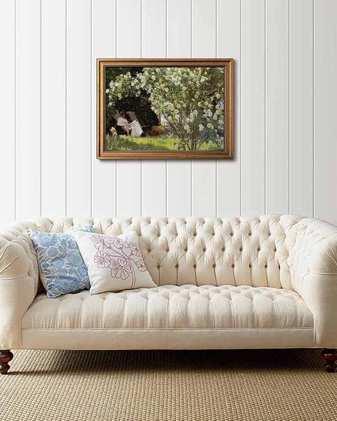 Gold Framed Wall Art Vintage Canvas Wall Art Retro French Country Garden Women Flower Artwork Prints Picture for Living Room Bedroom Farmhouse Bathroom Office Decor, 12x16