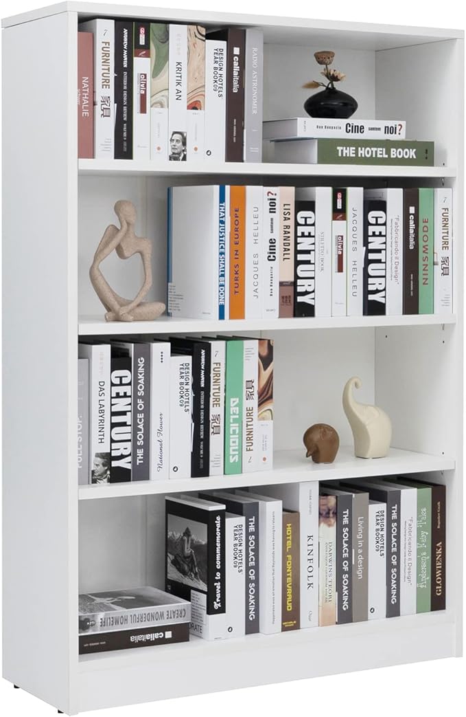 Farini White Bookshelf for Bedroom 4 Shelf Office Bookcase 48 Inches Tall Modern Wood Bookshelf for Living Room 4 Tier Wide Manga Books