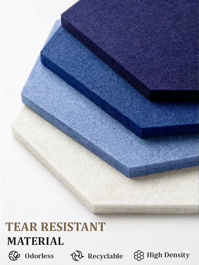 8 Pack Hexagon Felt Bulletin Board Tiles - 11.8" Large Thick Pin Board for Walls with 30 Push Pins, DIY Boards for Office Home School Decor, Aesthetic Hex Cork Board Alternative
