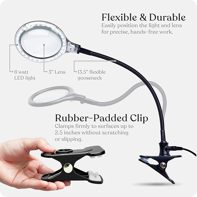 Brightech LightView Flex Magnifying Desk Lamp, 1.75X Light Magnifier, Adjustable Magnifying Glass with Light for Crafts, Reading, Close Work
