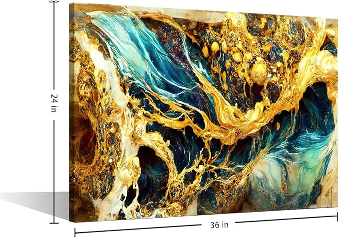 Abstract Wall Art for Men Modern 1 Panel Canvas Marble Artwork Alcohol Ink With Gold Illustration Poster Fashion Backdrop Picture for Living Room Bedroom Office Wall Decor Framed to Hang 36x24 in