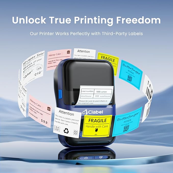 CLABEL Label Maker Machine with Tape, 300DPI Thermal Bluetooth Label Printer 2 Inch Portable Barcode Inkless Sticker for Small Business, Retail Office,Office, Home, Came with 1 Roll Label