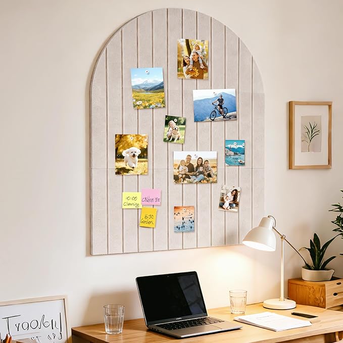 Arched Felt Bulletin Board, 31.5"x24" - Modern Fabric Pin Board for Office & Home Wall, Upgraded Adhesive, Damage-Free Installation, Reusable Wall Organizer for Notes, Photos Reminders (Light Orange)