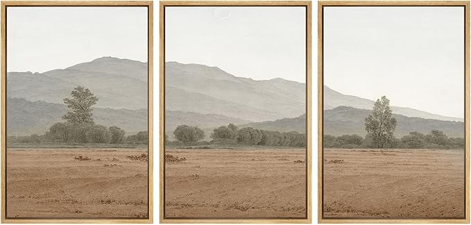SIGNWIN Framed Canvas Print Wall Art Set Rustic Mountain Landscape in Earth Tones Illustrations Modern Art Decorative for Living Room, Bedroom, Office - 16"x24"x3 Natural