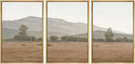SIGNWIN Framed Canvas Print Wall Art Set Rustic Mountain Landscape in Earth Tones Illustrations Modern Art Decorative for Living Room, Bedroom, Office - 16"x24"x3 Natural