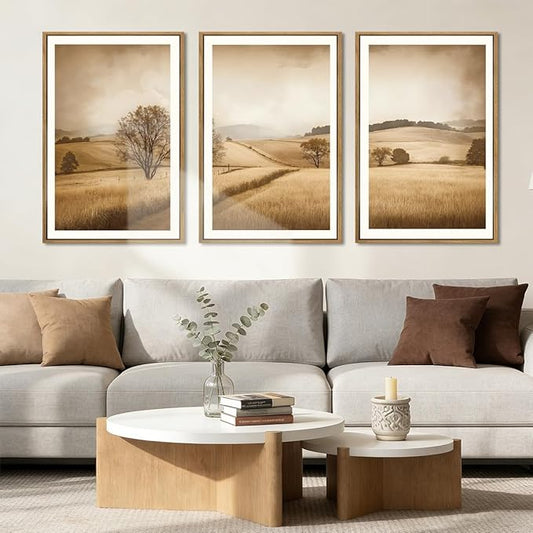 BINCUE Framed Countryside Wall Art Rustic Village Wall Decor Farmhouse Landscape Art Print for Living Room Bedroom Office 16x24 Inches Set of 3