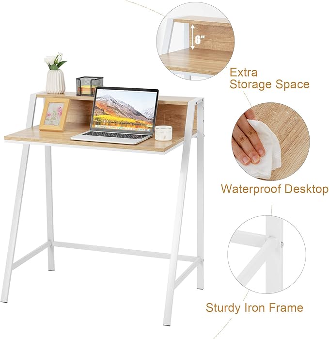 Tangkula Small Computer Desk, Compact Home Office Desk with Sturdy Frame, 2 Tier Study Writing Table for Small Place Apartment Office, Desk for Bedroom, Kid’s Desk