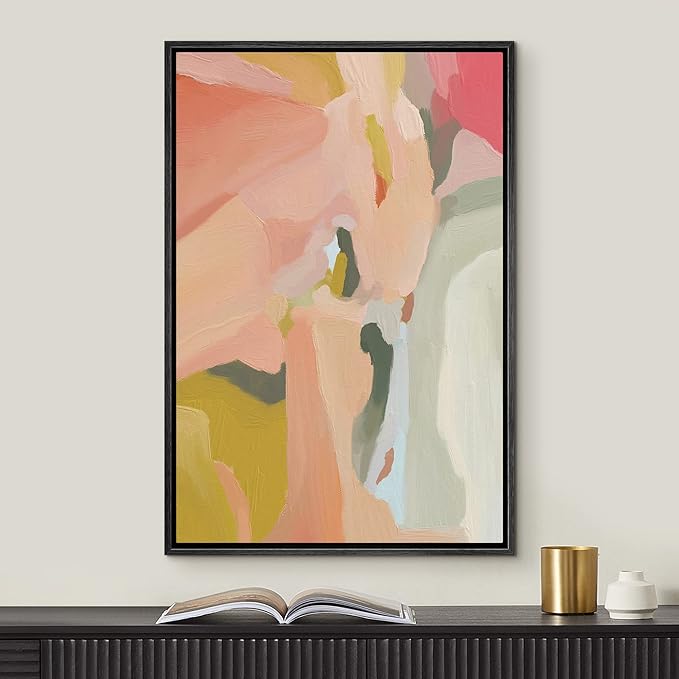 MUDECOR Framed Canvas Print Wall Art Pastel Retro Paint Stroke Collage Abstract Shapes Illustrations Minimalism Decorative Relax/Zen Colorful Nordic for Living Room, Bedroom, Office - 16"x24" Black