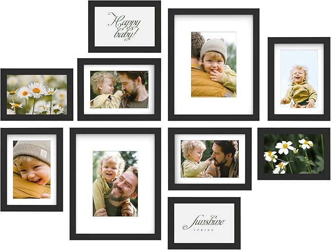 An&He 10 Pack Picture Frames Collage Wall Decor, Gallery Wall Frame Set for Wall or Tabletop Display, Multi Sizes with Two 8x10, Four 5x7, and Four 4x6 Photo Frames, Black