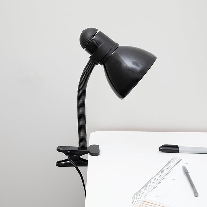 V- Light Black Adjustable Desk Lamp with Heavy Duty Clamp Clip, Flexible Gooseneck Lamp, Bed Light, Reading Lamp, or Study Light, 14 inches