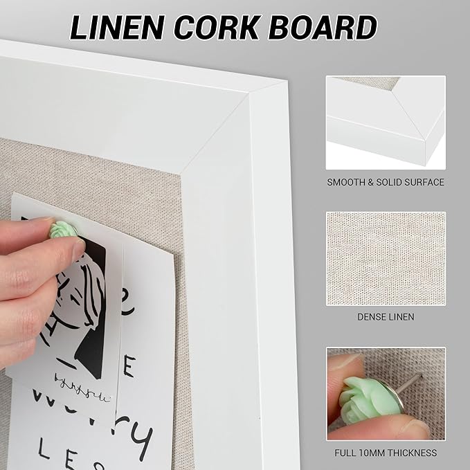 Board2by 2-Pack Farmhouse Linen Cork Bulletin Board, White Frame 30" x 20" Corkboard, Office Board for Wall Decor, Wall Mounted Pin Board Picture Board with 40 Pushpins for School, Home & Office