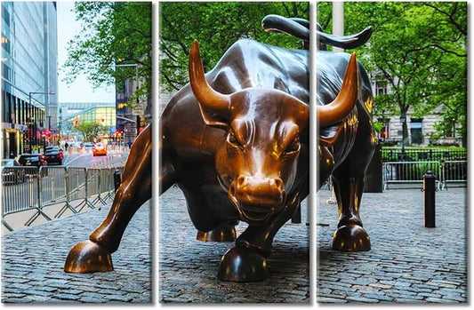 3 Piece Wall Art for Living Room Bedroom Modern Art Powerful Bronze Bull Picture Photography Giclee Print Stretched and Framed Canvas Print Gallery-Wrapped Ready to Hang - 60" Wx40 H