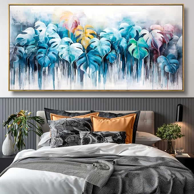 Wall Art Colorful Leaf Abstract Modern Artwork Canvas Painting for Bedroom Living Room Office Large Decor 24"x48" with Framed