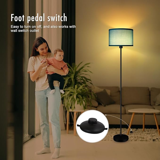 Floor Lamp, Standing Lamp, Modern Floor Lamps with Green Lampshades, Foot Switch, 59" Tall, Bright Pole Lamps for Living Room, Bedroom, Office, Nightstand, Kids' Gift, Green Lamp (Without Bulb)