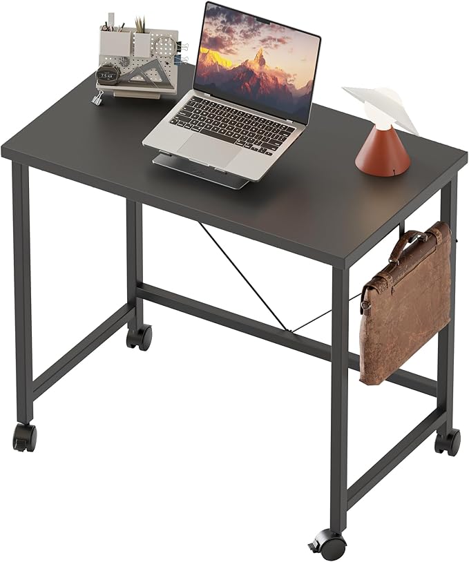 Mericonia 24 inch Rolling Computer Desk with Wheels, Gaming Desk for Small Spaces, Modern Simple Style Table for Home Office, Study Writing Table