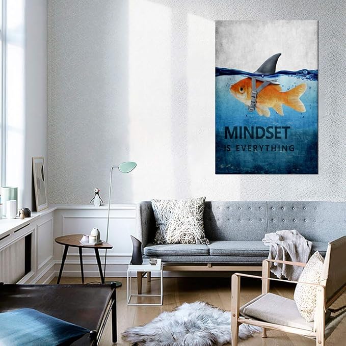 Yatsen Bridge Modern Mindset is Everything Inspirational Posters Goldfish Canvas Entrepreneur Motivational Office Quotes Wall Decor Inspirational Artwork for Home Office Gym Decor - 24''Wx36''H