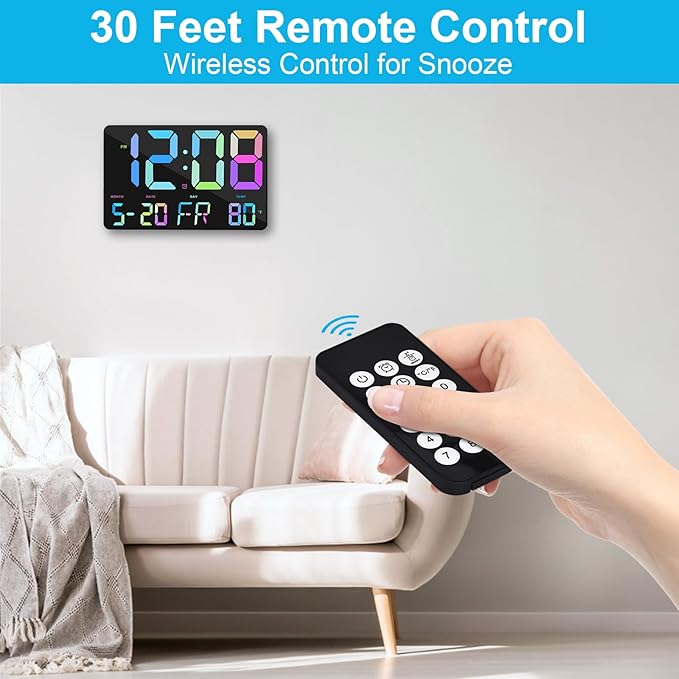 Amgico Digital Alarm Clock with Snooze, Temperature, Auto Dimming, 11.5" Large Display Calendar, Desk/Wall Clock for Bedroom, Living Room, Office, Home, Classroom,Elderly - Rainbow