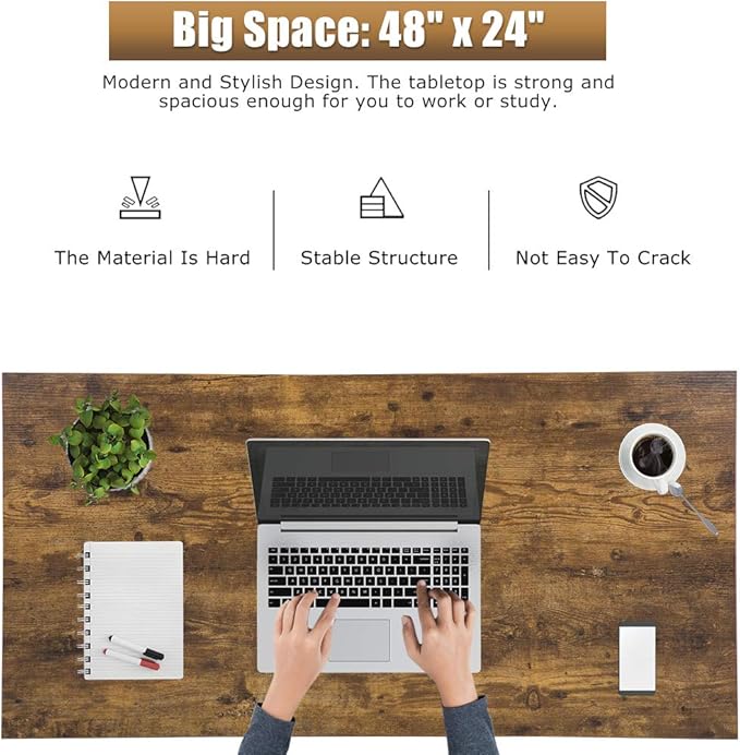 FDW Computer Desk Home Office Desk 47”W x 19”D Gaming Desk Corner Writing Black Large Student Art Modren Simple Style PC Wood and Metal Desk Workstation for Small Space，Vintage