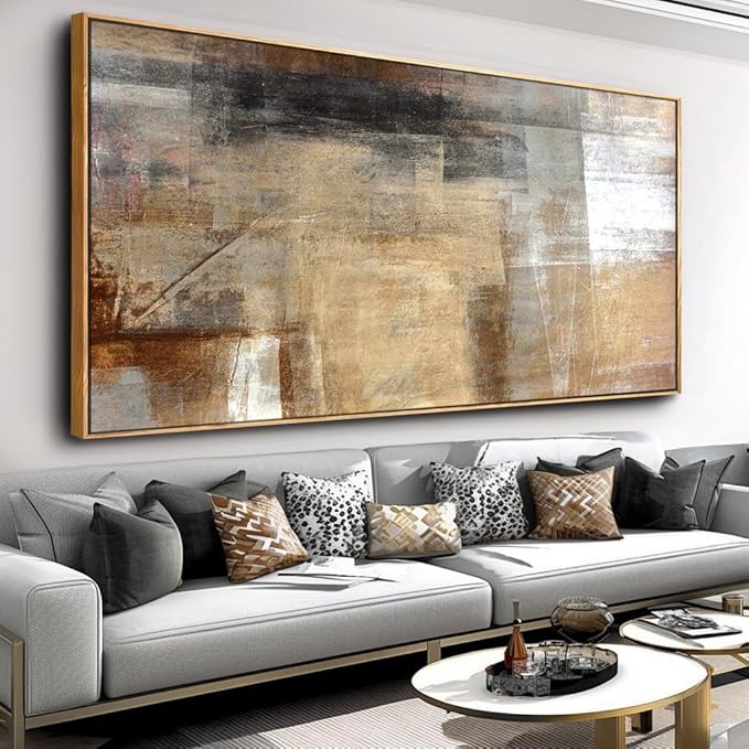 Wall Art Abstract Wall Decor Yellow Black Ink Canvas Painting Modern Artwork for Living Room Bedroom Dining Room Home Office Decor 20"x40" with Framed