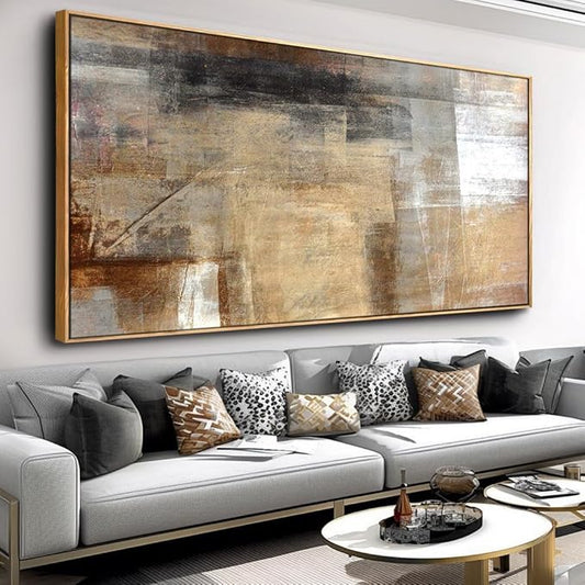 Wall Art Abstract Wall Decor Yellow Black Ink Canvas Painting Modern Artwork for Living Room Bedroom Dining Room Home Office Decor 24"x48" with Framed