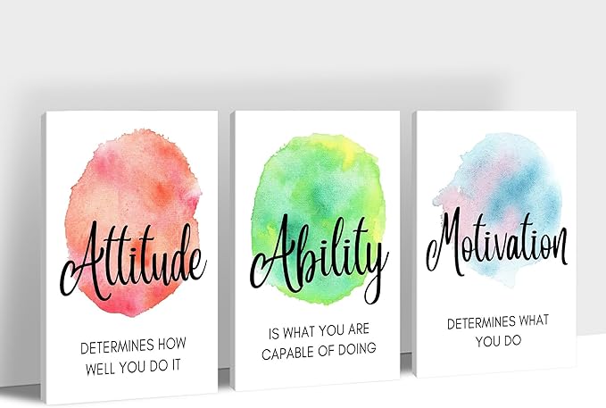 3 Piece Motivational Quotes Abstract Watercolor Canvas Print Pictures Wall Decor, Men Women Inspirational Framed Artwork Home Office Decor 20"x30" x 3 Pcs