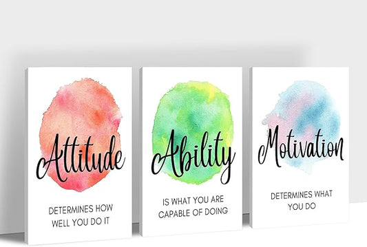 3 Piece Motivational Quotes Abstract Watercolor Canvas Print Pictures Wall Decor, Men Women Inspirational Framed Artwork Home Office Decor 24"x36" x 3 Pcs