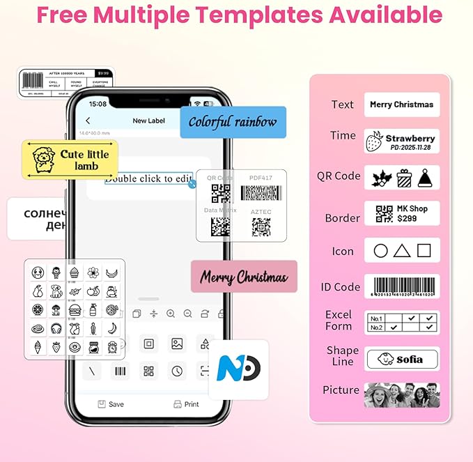 Label Maker Machine with Tape, Small Portable Bluetooth Label Printer, Handheld Mini Labeler for Home, Kitchen, Office, Waterproof Label Makers for Labeling, Gift, Kids School Items, Pink